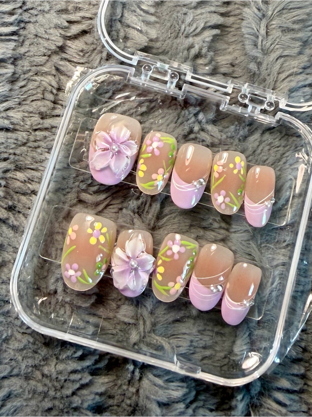 LARGE Floral Purple Press-On Nails